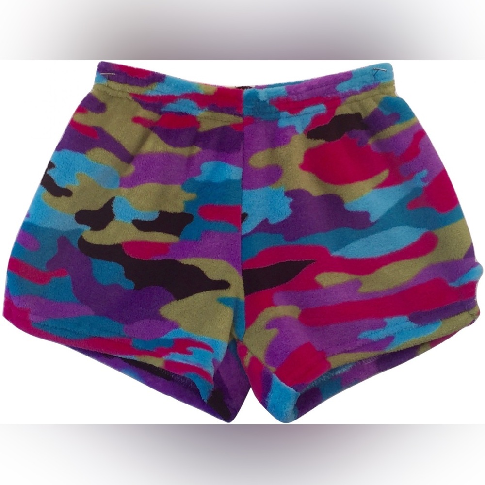NWT Made with Love and Kisses Funky Camo Plush Pajama Shorts Girls Size 8/10